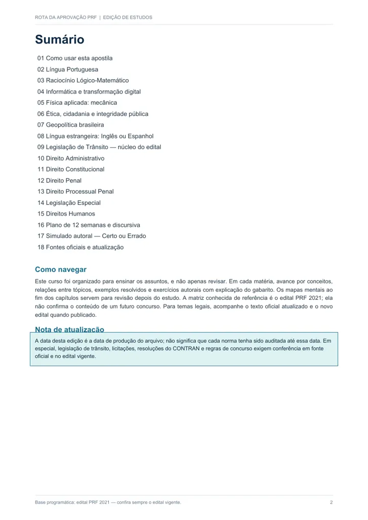 Página 2: sumário com os 18 capítulos